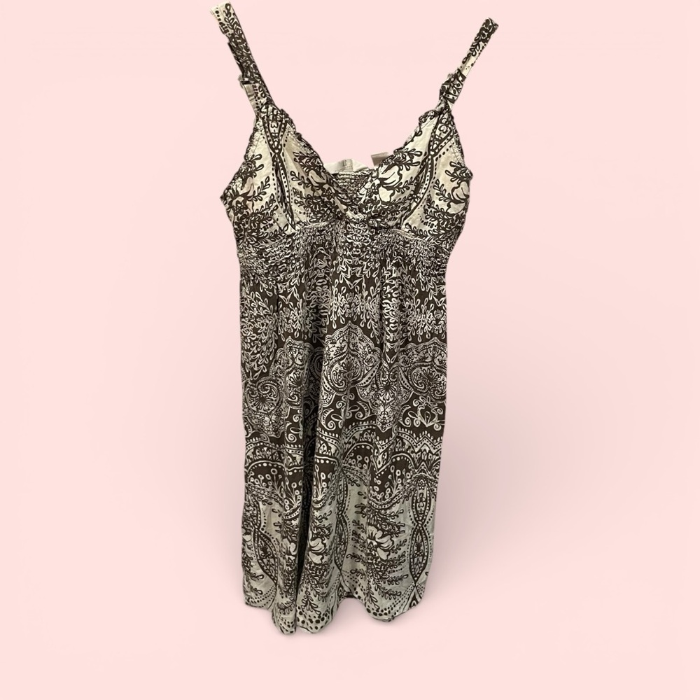 Cute vintage Y2K creamy soft floral leaves smocked babydoll ruffle midi dress
